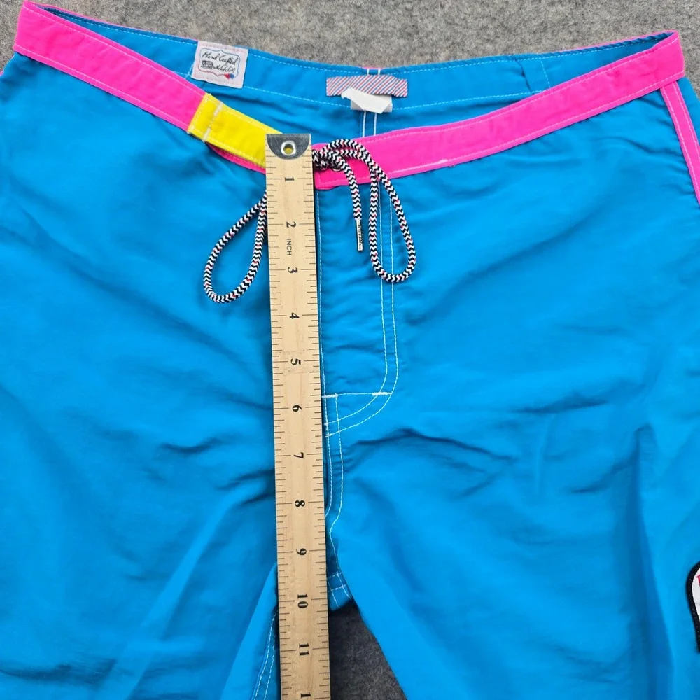Katin Mens Board Shorts Size 32 Blue Pink Nylon Surf Trunks Made in USA Snap Fly